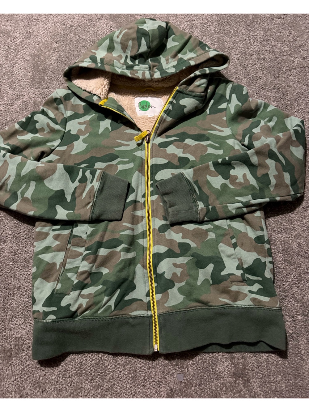 Boden 13/14 youth camouflage zip up thick sweatshirt‎ Sherpa interior super warm